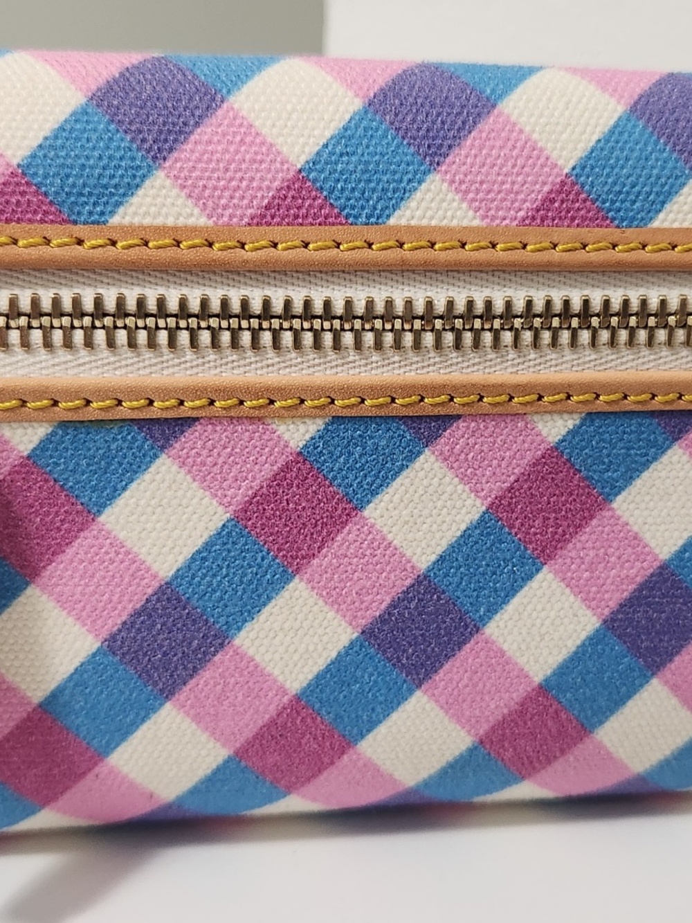 Dooney & Bourke Pink and Blue Gingham Continental Clutch Wallet - Used - Picture 2 of 10